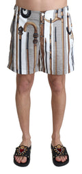 Dolce & Gabbana White Walking Stick Beachwear Shorts Swimshorts