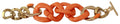 Gold Orange Chain Wide Brass Plastic Bracelet