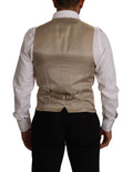 Beige Cotton Silk Slim Fit Waistcoat Vest