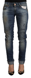 Blue Washed Low Waist Folded Hem Slim Fit Jeans
