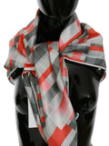 Gray Red Silk Shawl Foulard Wrap  Scarf