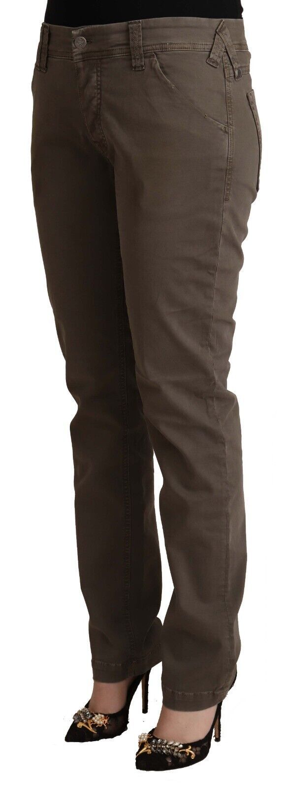 Brown Cotton Low Waist Skinny Casual Jeans