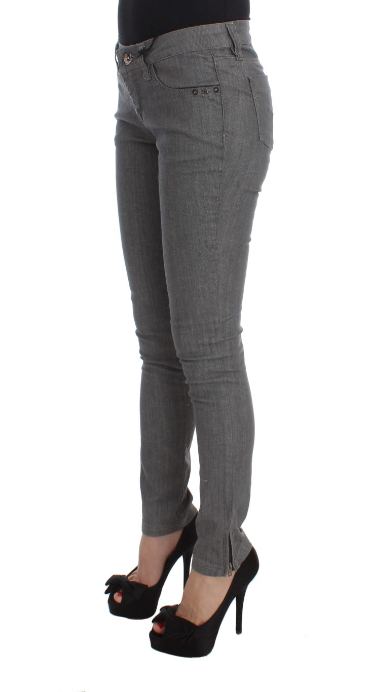 Gray Cotton Blend Slim Fit Jeans