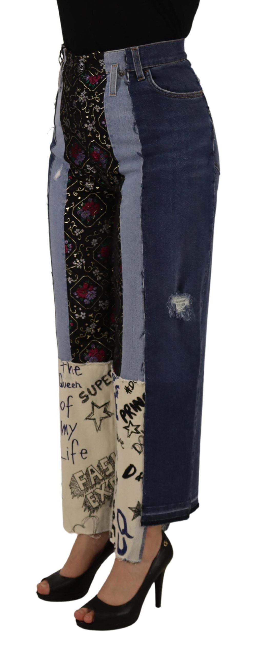 Multicolor Patchwork DG Fashion Wide Leg Denim Pant