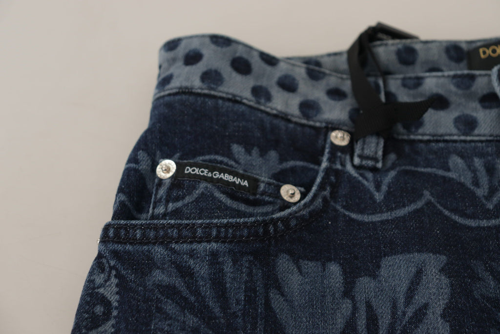 Blue Floral High Waist Skinny Denim Jeans