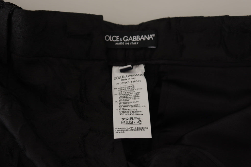 Black Brocade Cropped High Waist Pants