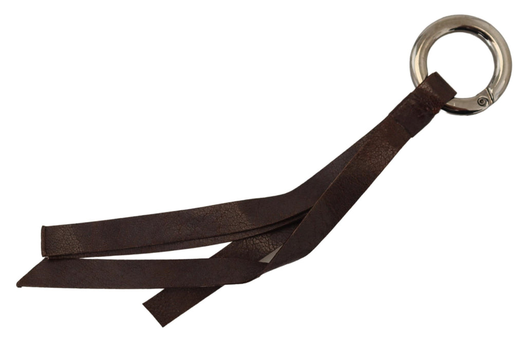 Brown Leather Silver Tone Metal Keyring Keychain