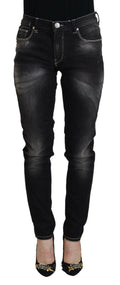 Black Washed Mid Waist Tapered Women Casual Denim Jeans