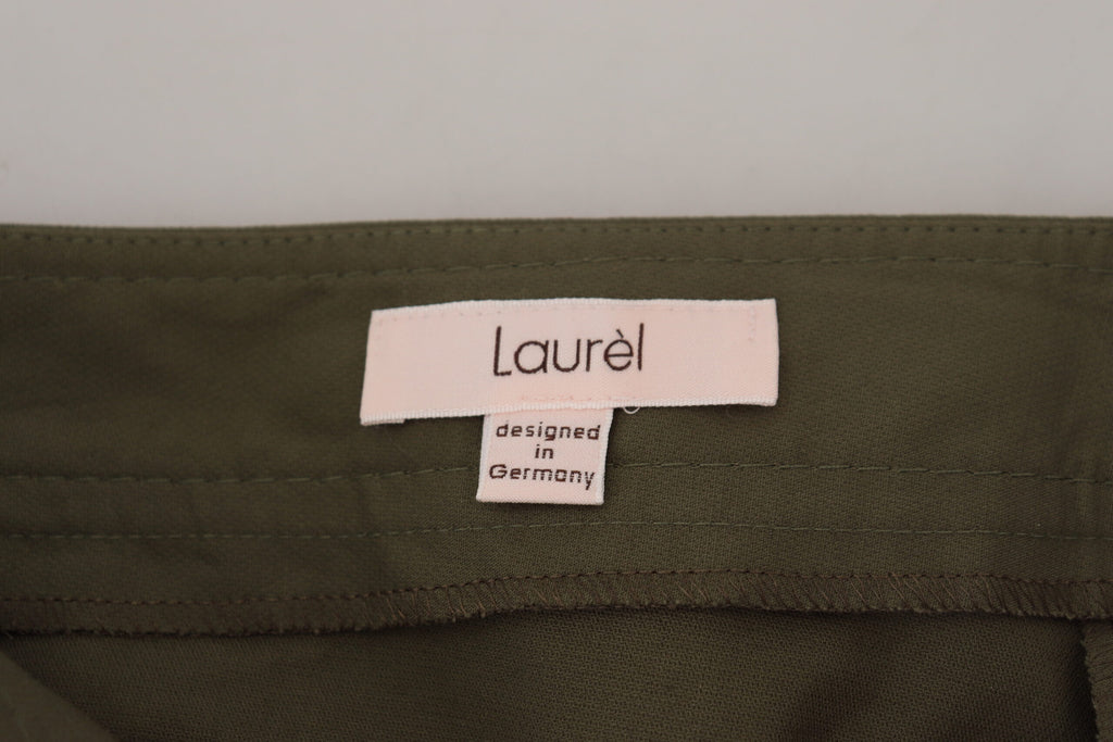 Green Cotton High Waist Women Tapered Pants