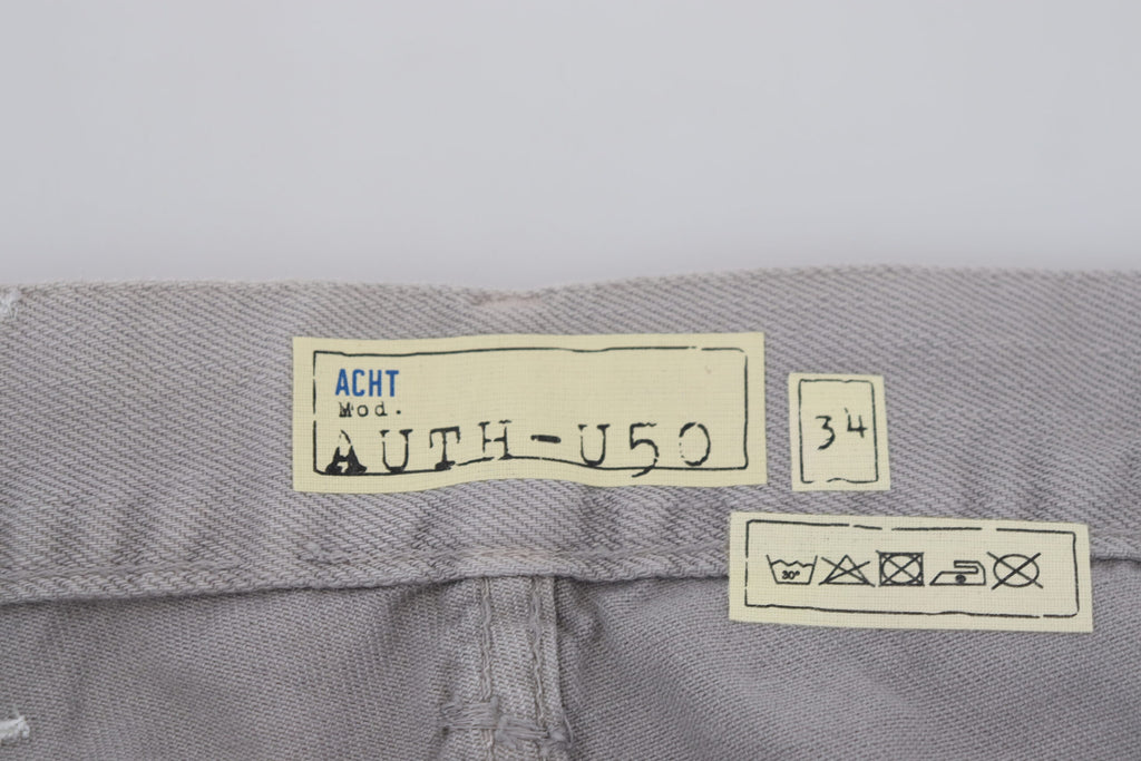 Gray Cotton Straight Fit Folded Hem Casual Denim Jeans