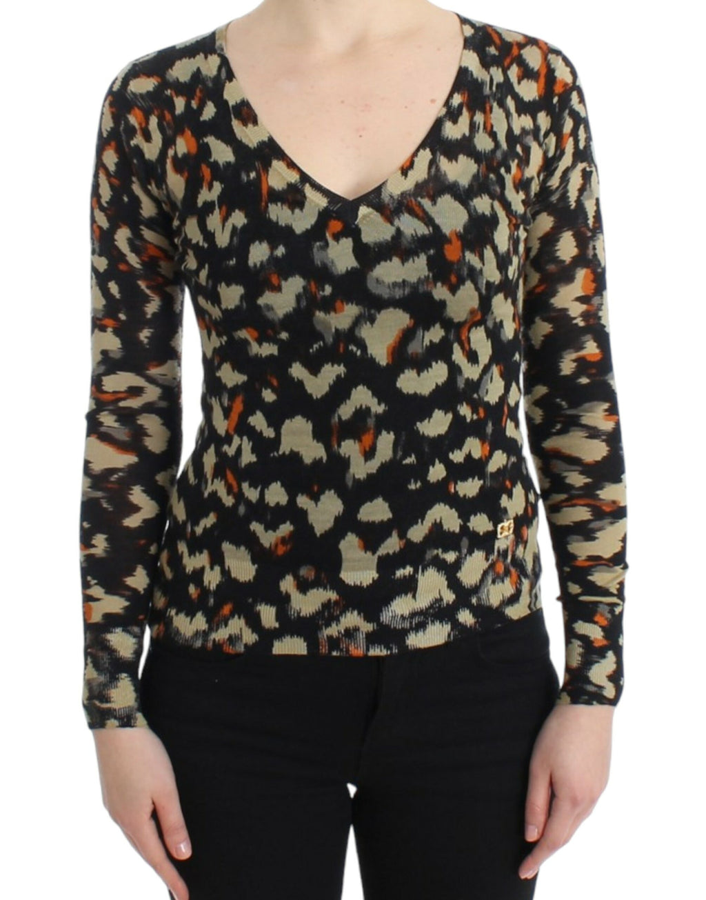 Multicolor v-neck wool jumper