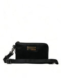 Black Nylon Logo Plaque Keyring Pouch Clutch Bag