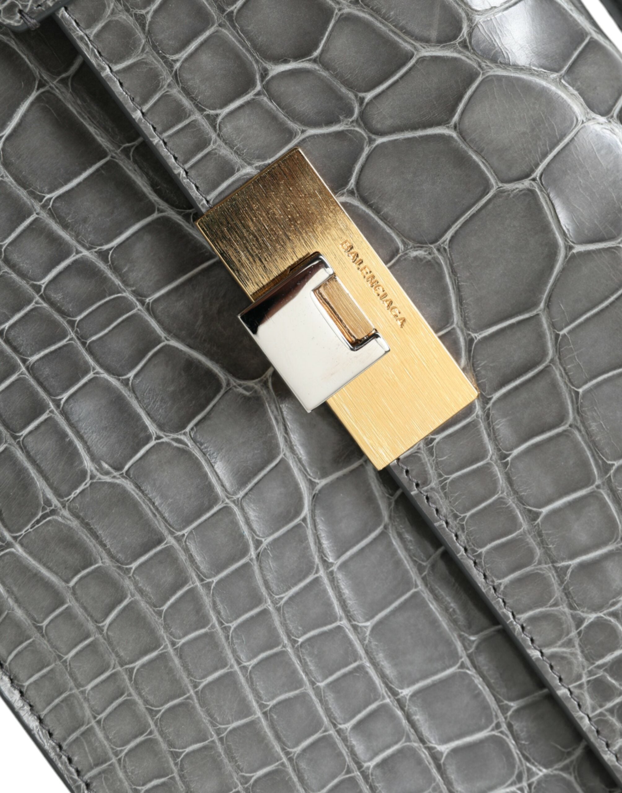 Gray Exotic Leather Medium Shoulder Hand Purse Bag