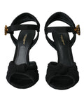 Black Suede Embellished Heels Sandals Shoes