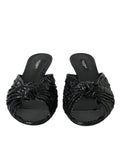 Black Exotic Leather Heels Slides Shoes