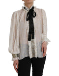 Off White Silk Blend Ascot Collar Blouse Top