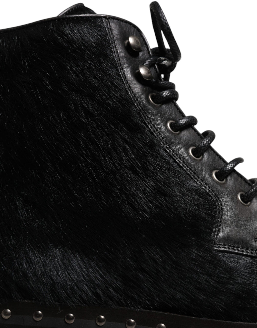 Black Pony Style Leather Mid Calf Boots Shoes