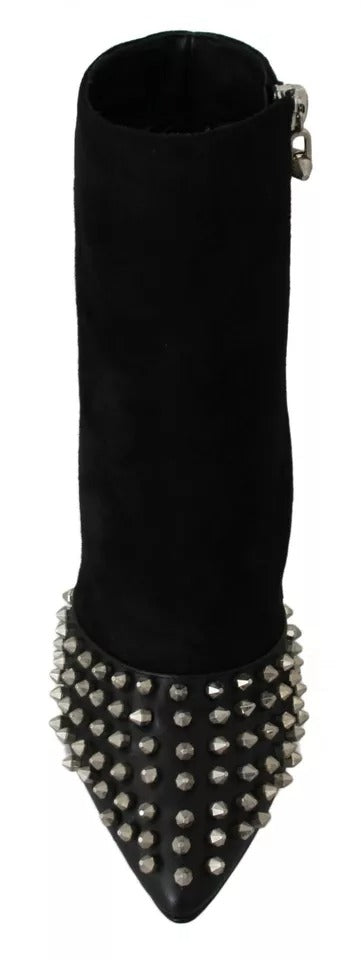 Black Suede Studded Heels Ankle Boots Shoes
