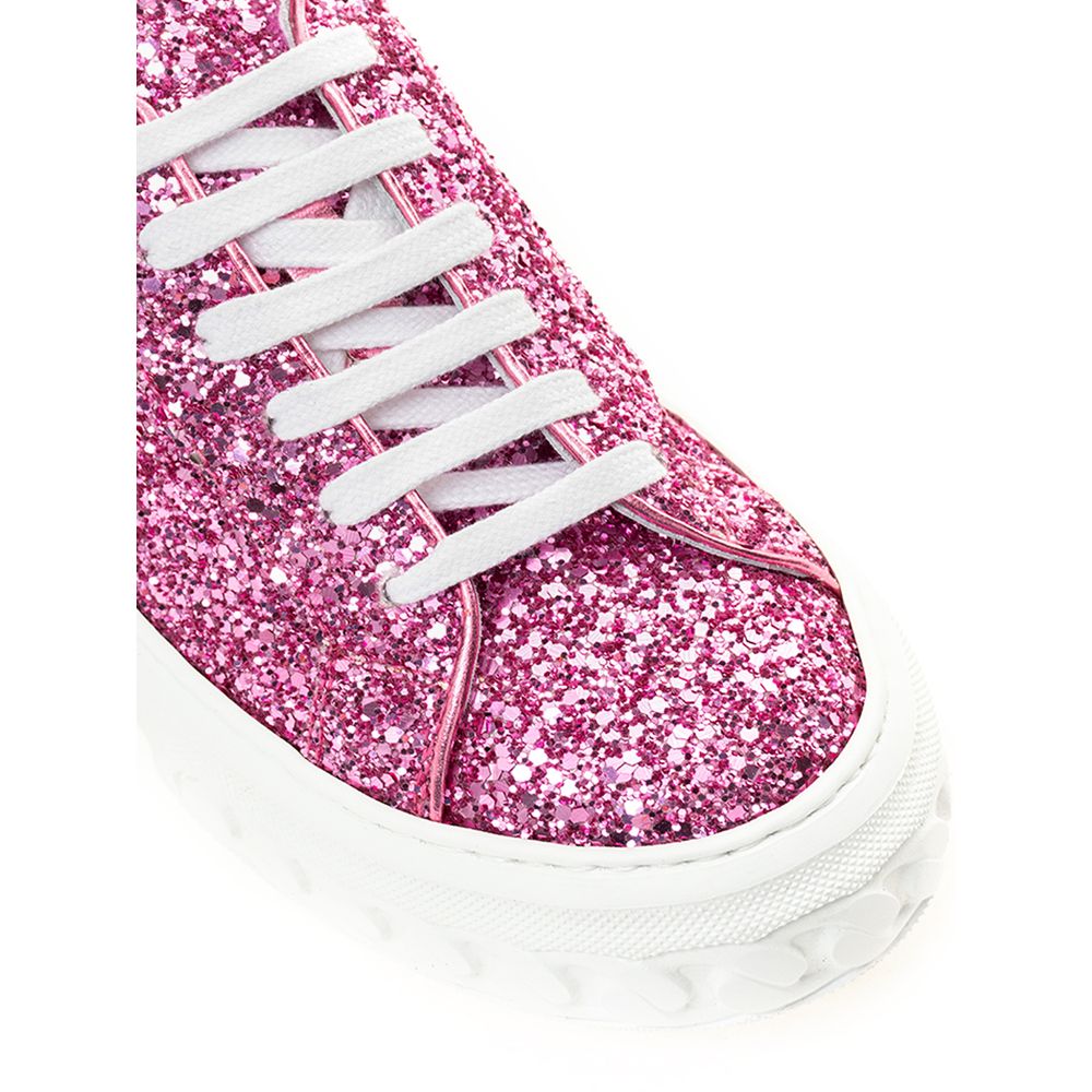 Fuchsia Fabric And Leather Low Top Sneakers