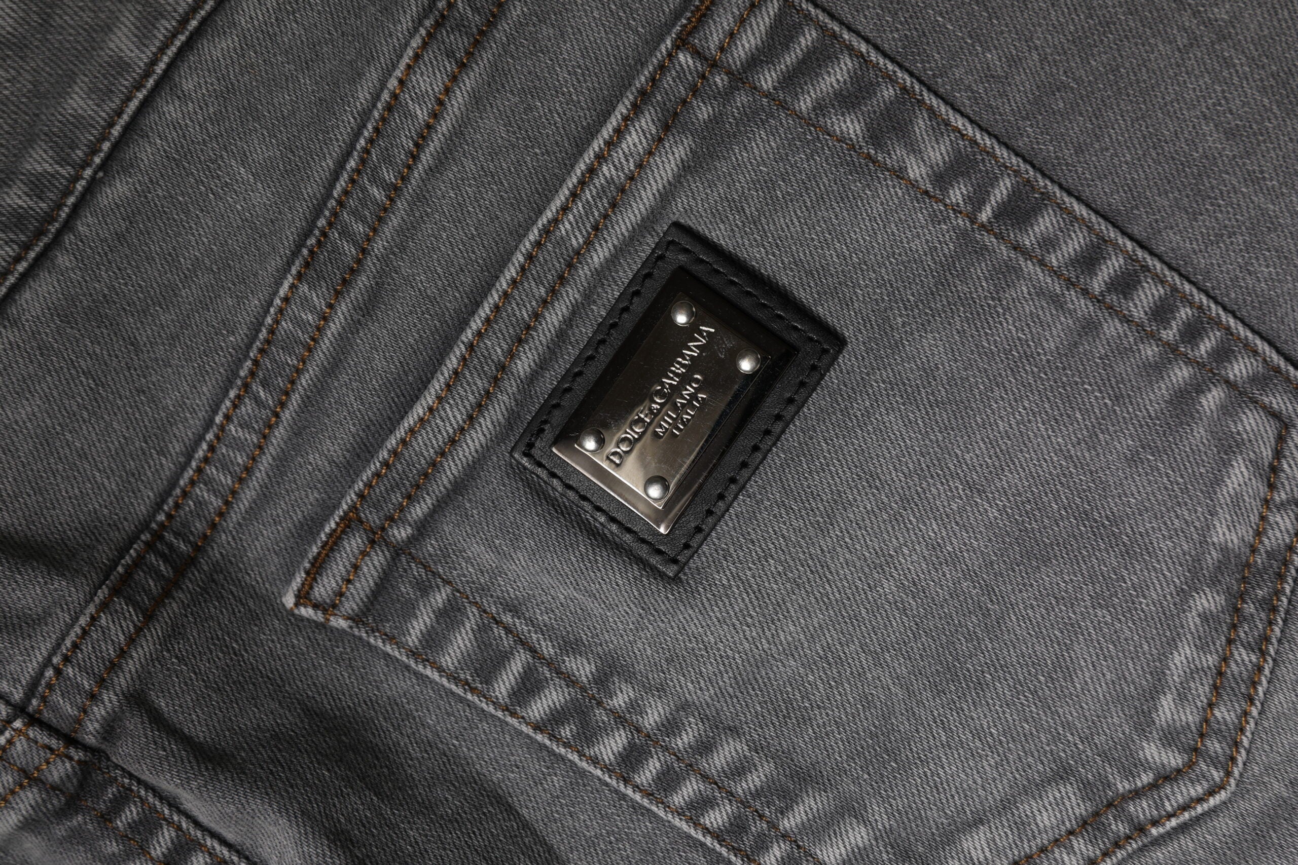 Gray Cotton Stretch Mid Waist Denim Mini Skirt
