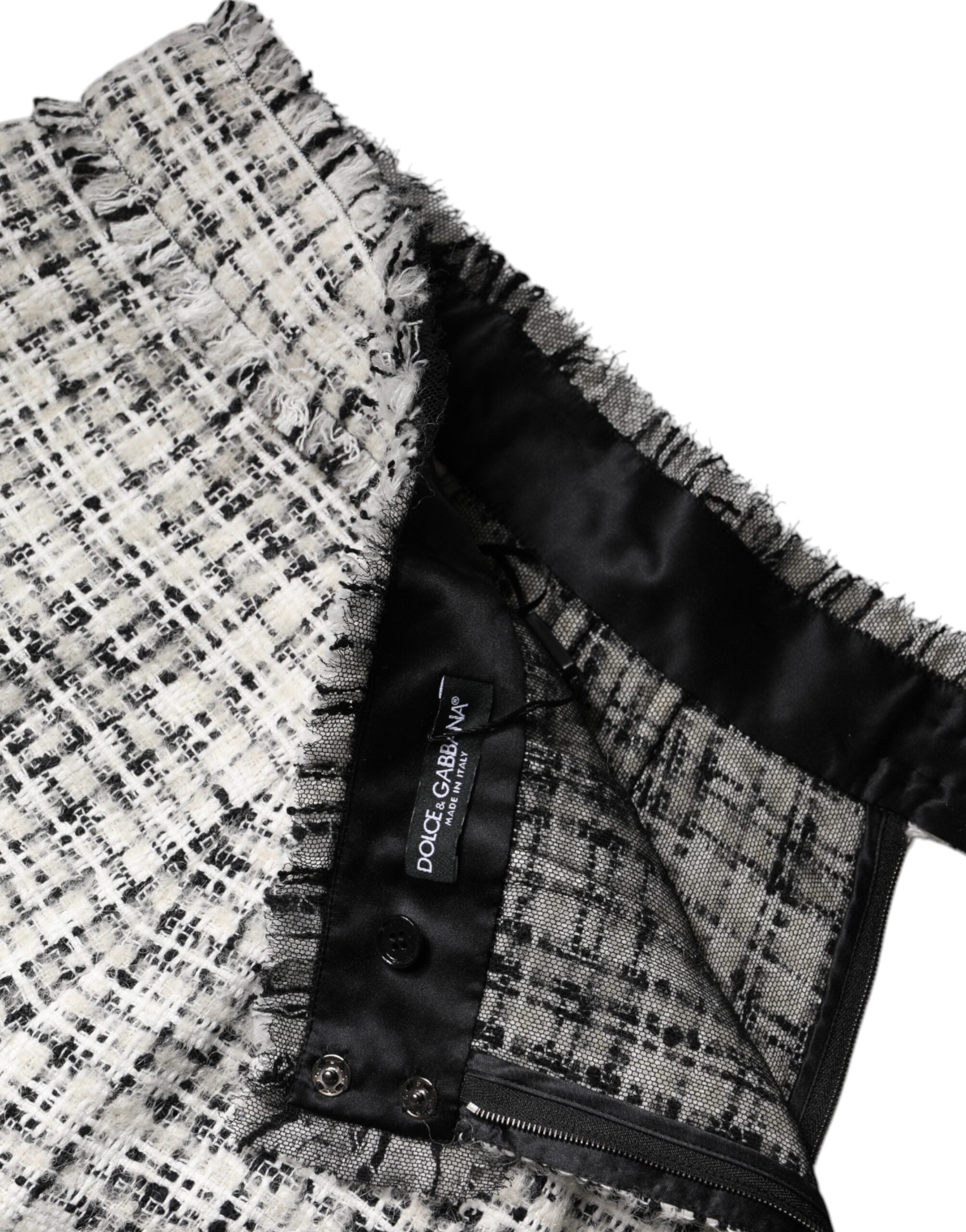 White Black High Waist Tartan Tweed Mini Skirt