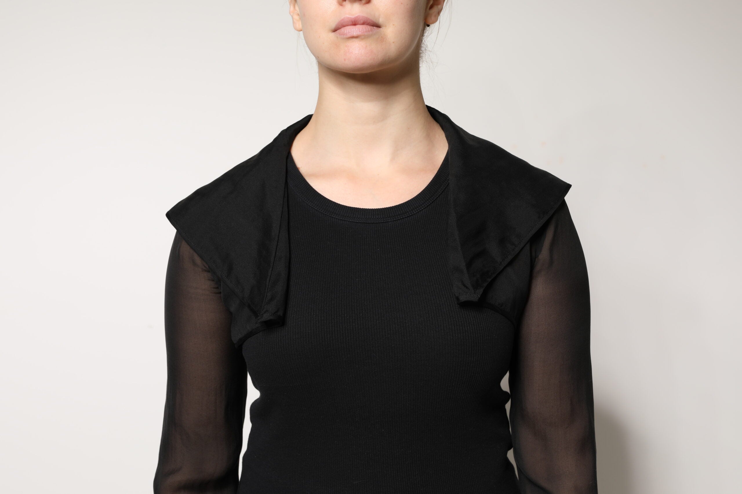 Black Silk Sheer Long Sleeves Blouse Top