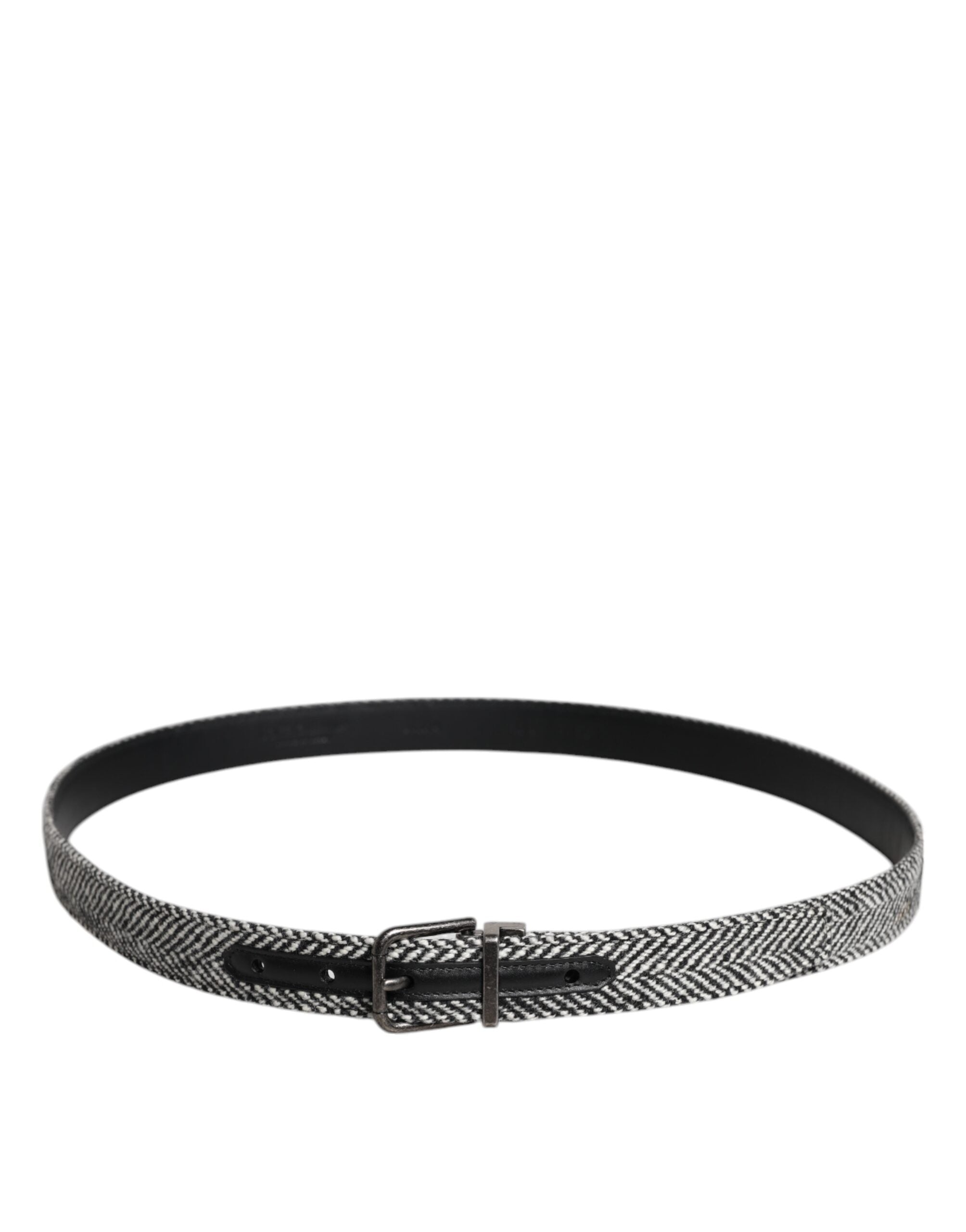 Black White Silver Tone Metal Buckle Belt
