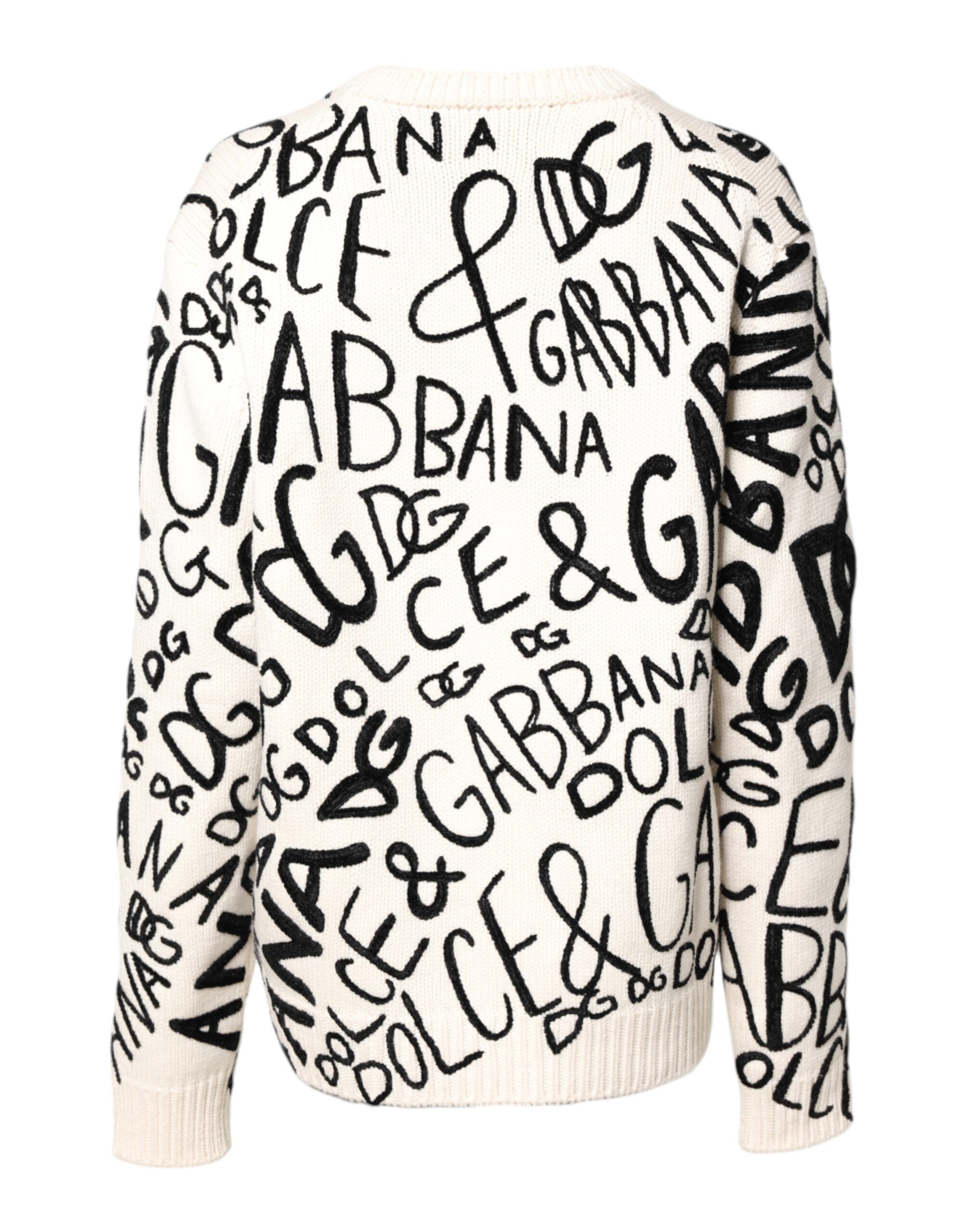 White Black Logo Print Women Pullover Sweater