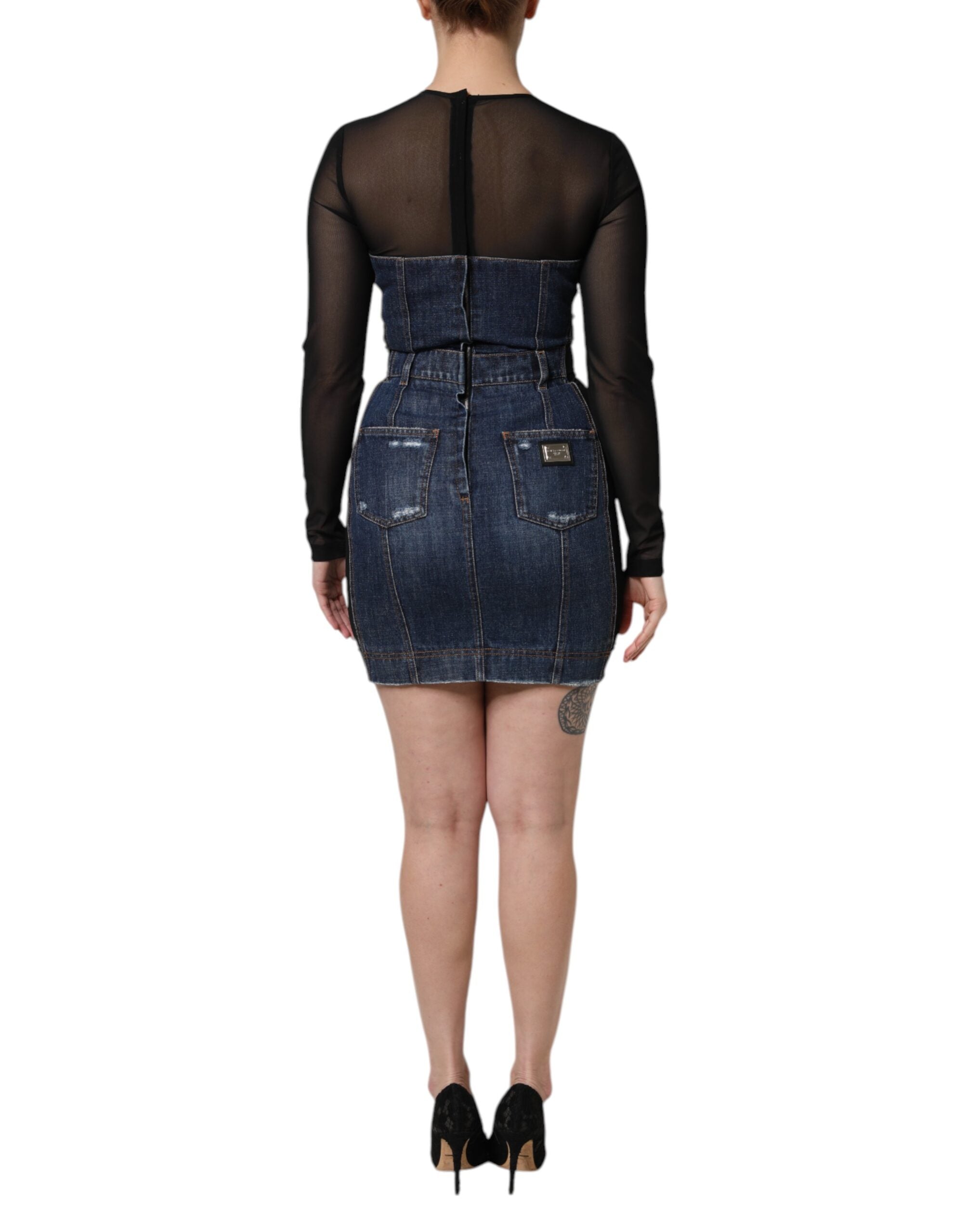 Black Blue Long Sleeves Denim Mini Dress