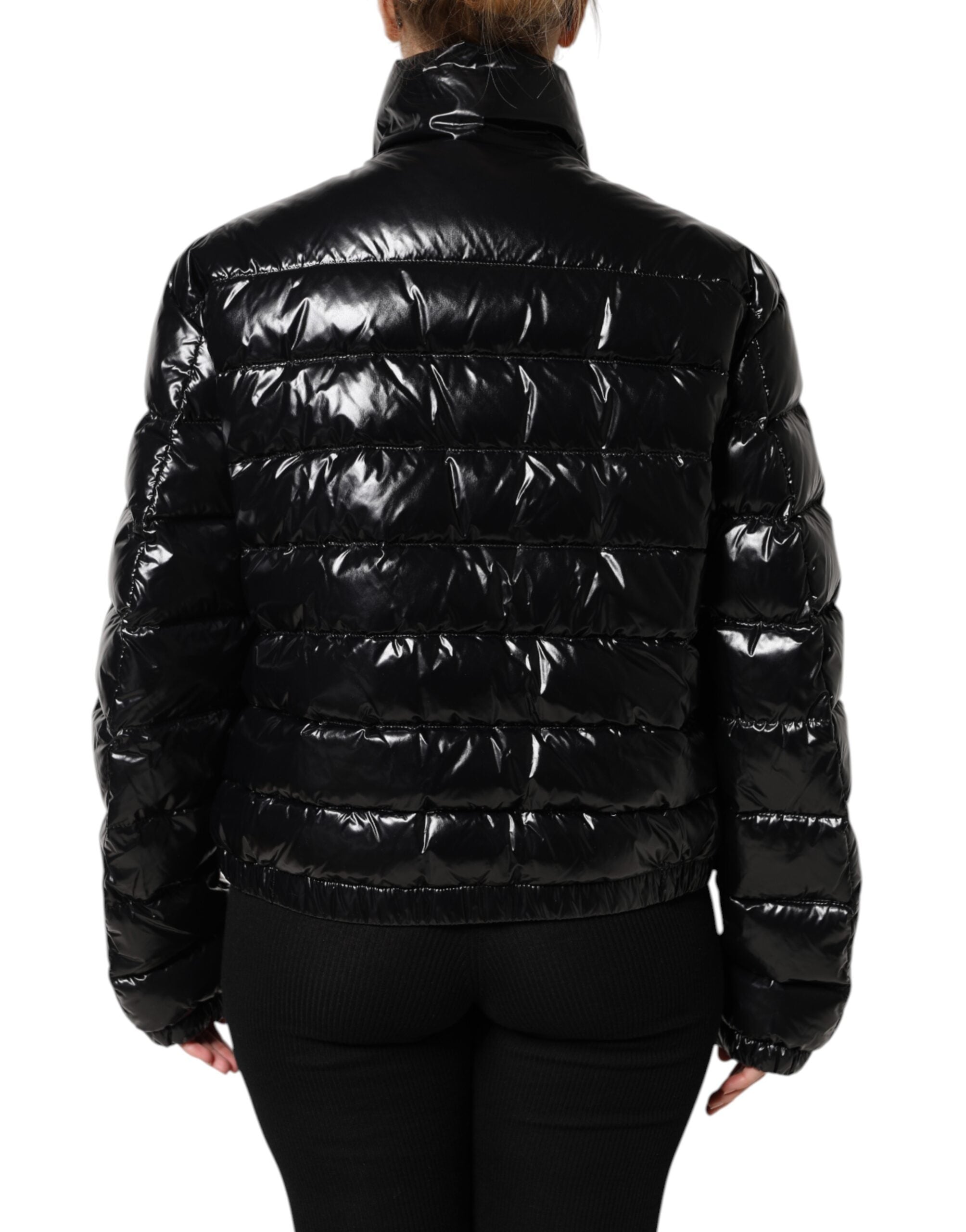 Black Logo Plaque Full Zip Puffer Jacket