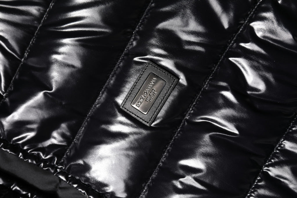 Black Logo Plaque Full Zip Puffer Jacket