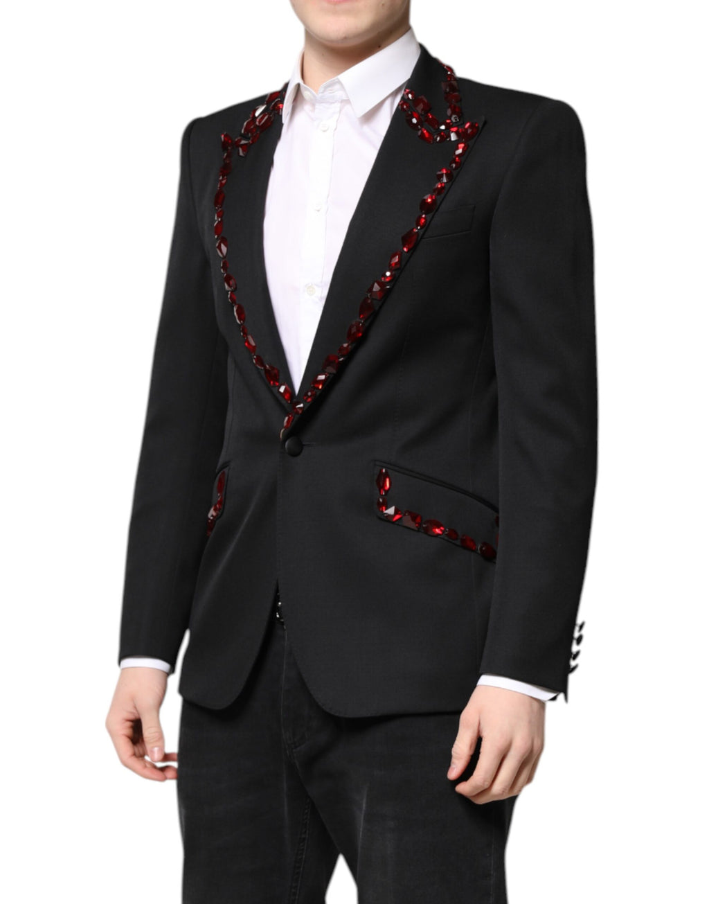 Black SICILIA CrystalEmbellished Coat Blazer