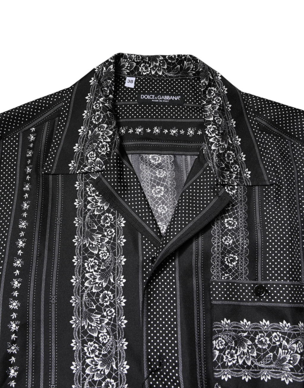 Black Silk Floral Print Short Sleeves Shirt