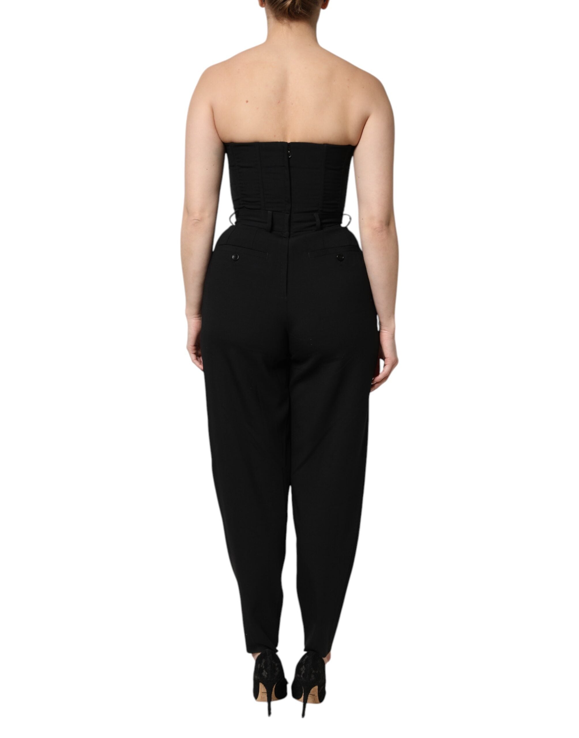 Black Wool Strapless Romper Jumpsuit Dress