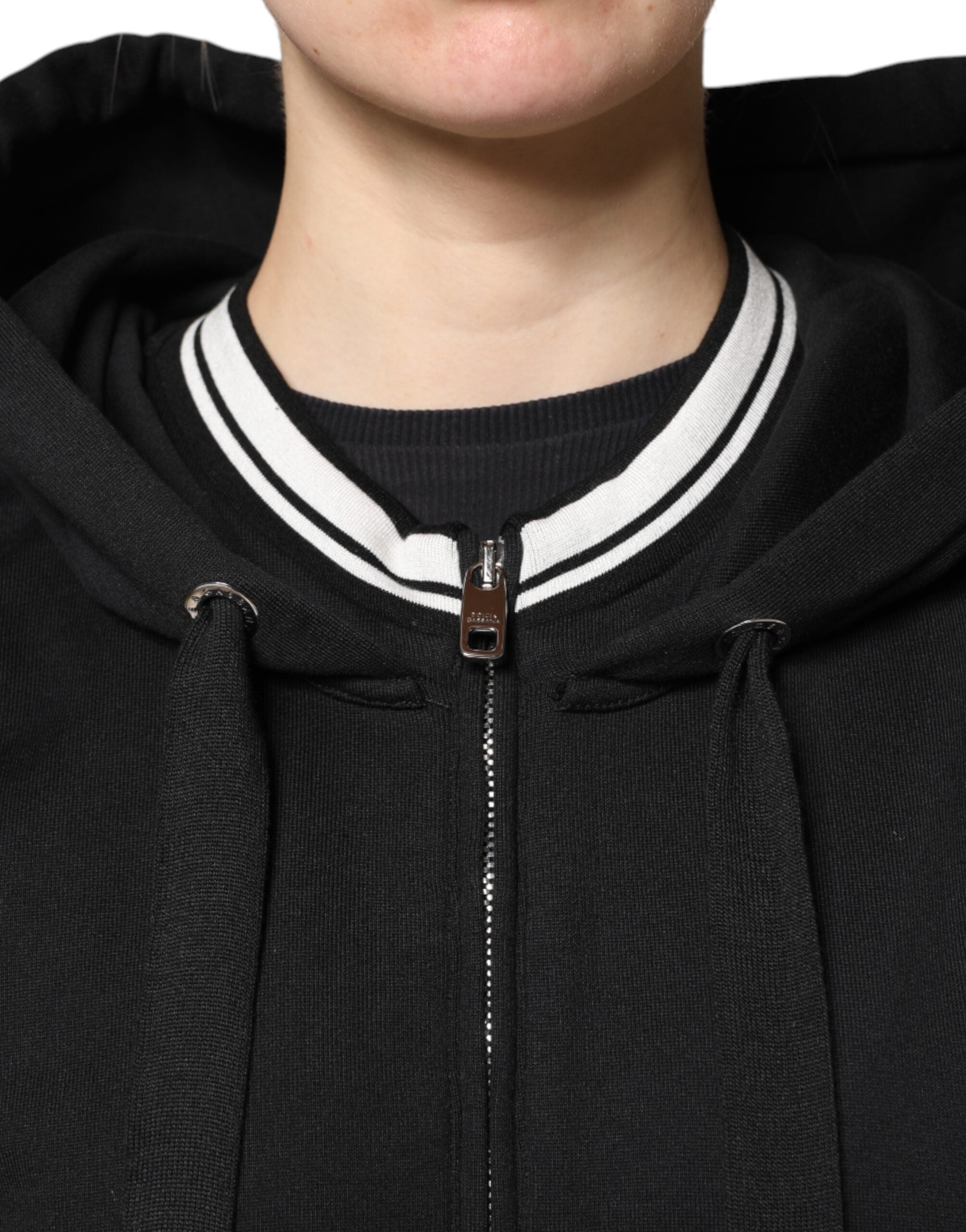 Black Cotton Hooded Full Zip Sweatshirt Sweater