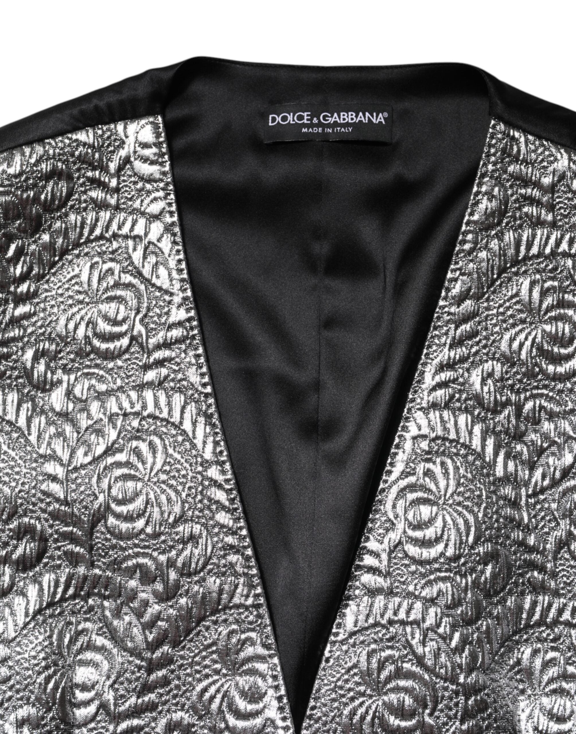 Silver Floral Jacquard Sleeveless Vest Top