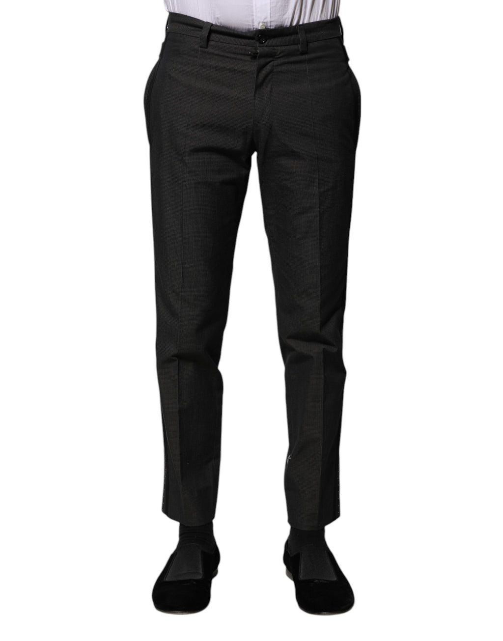 Gray Cotton Patterned Formal Pants