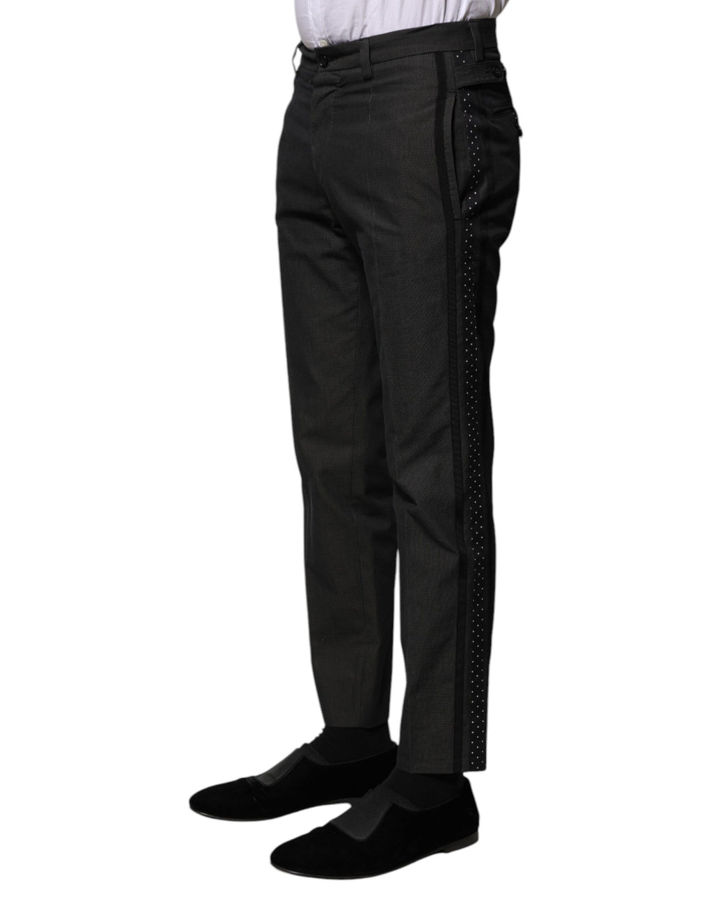 Gray Cotton Patterned Formal Pants