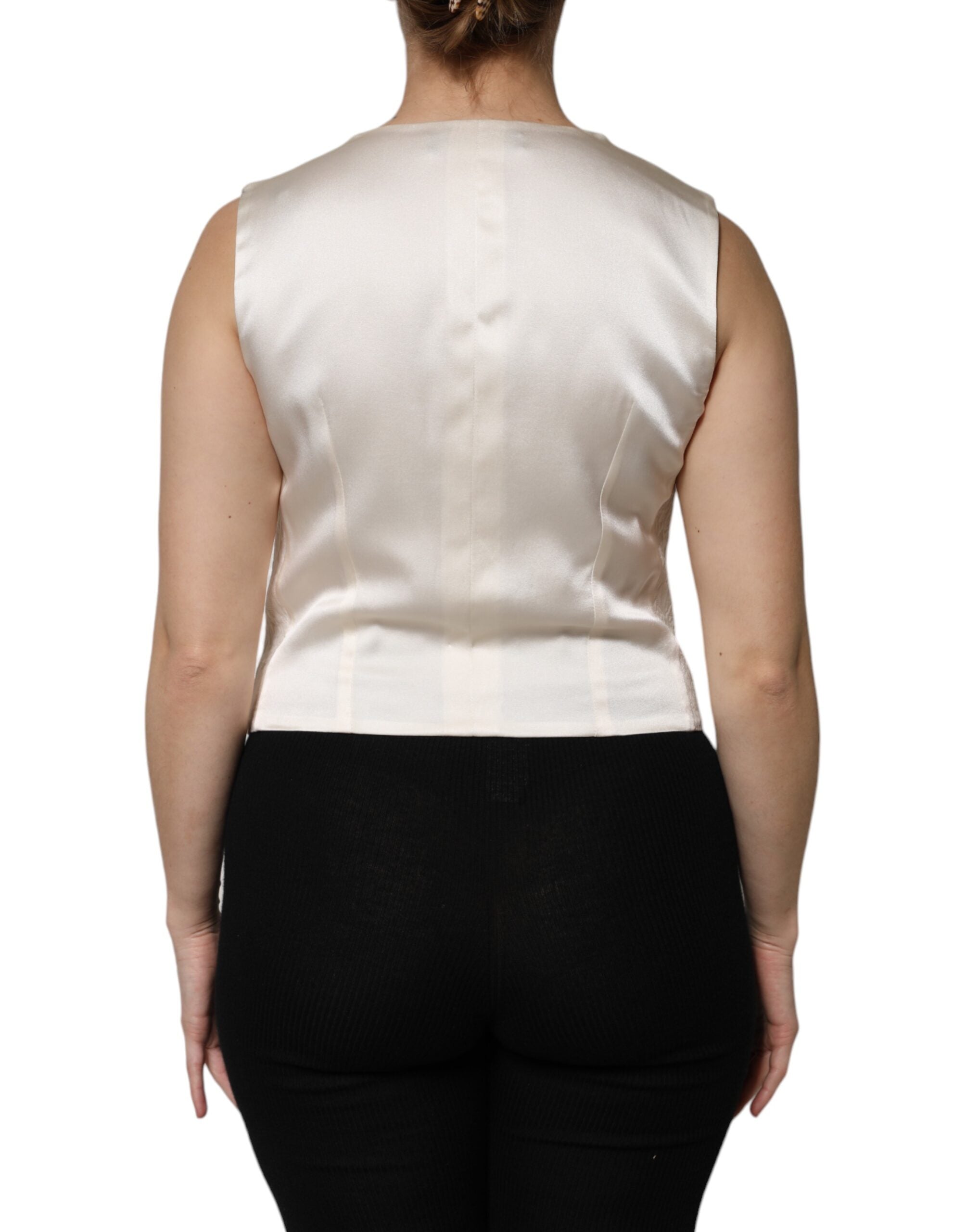 Ivory Cotton Button Down Sleeveless Vest Top