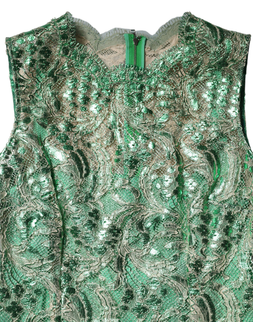 Green Cotton Floral Lace Sheath Midi Dress