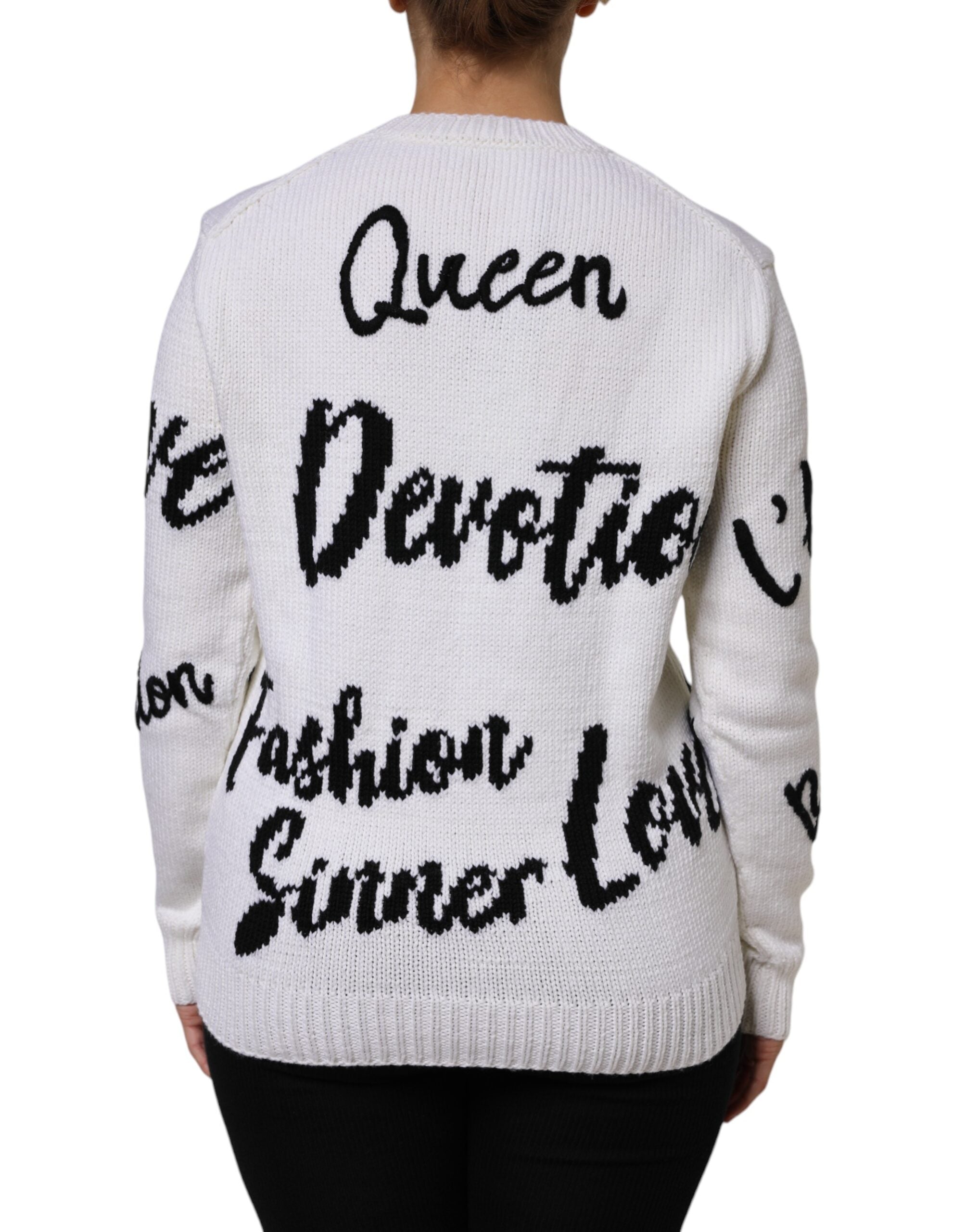 White Wool Knit Crew Neck Pullover Sweater
