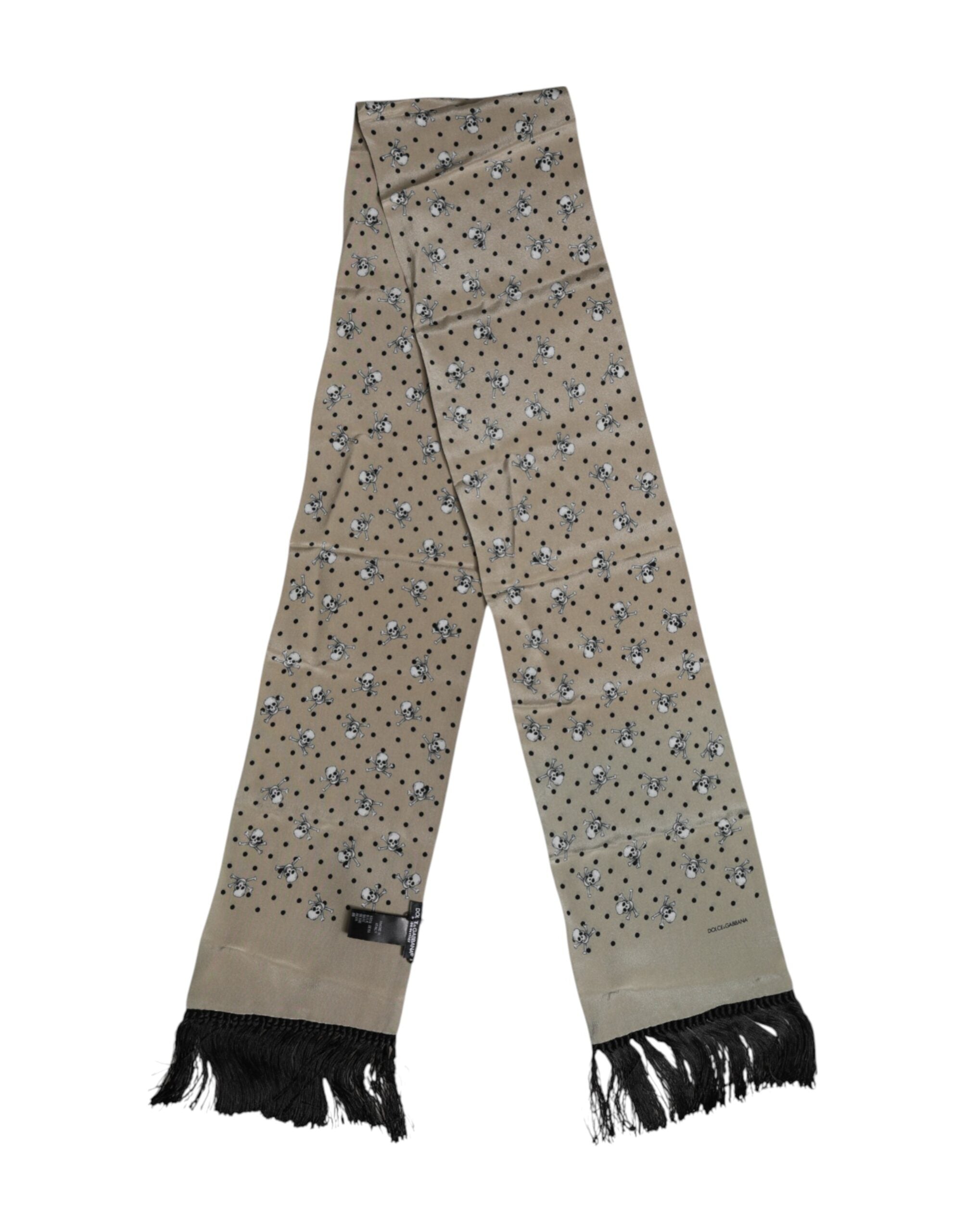 Gray Skulls Silk Fringes Men Foulard Scarf
