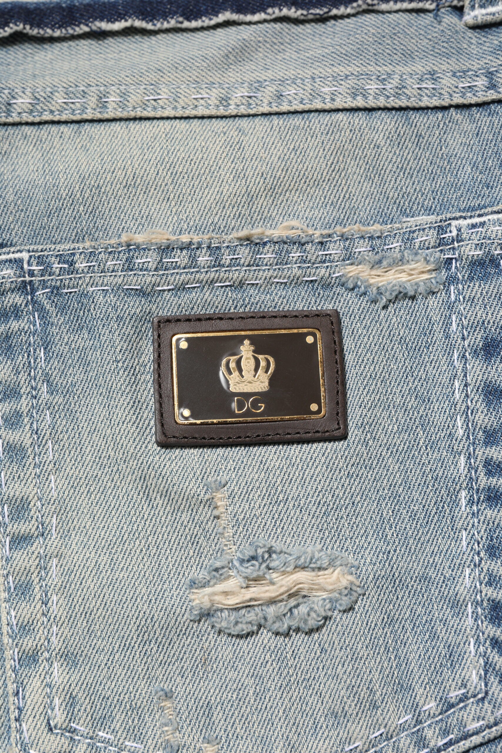 Light Blue Tattered Straight Men Denim Jeans