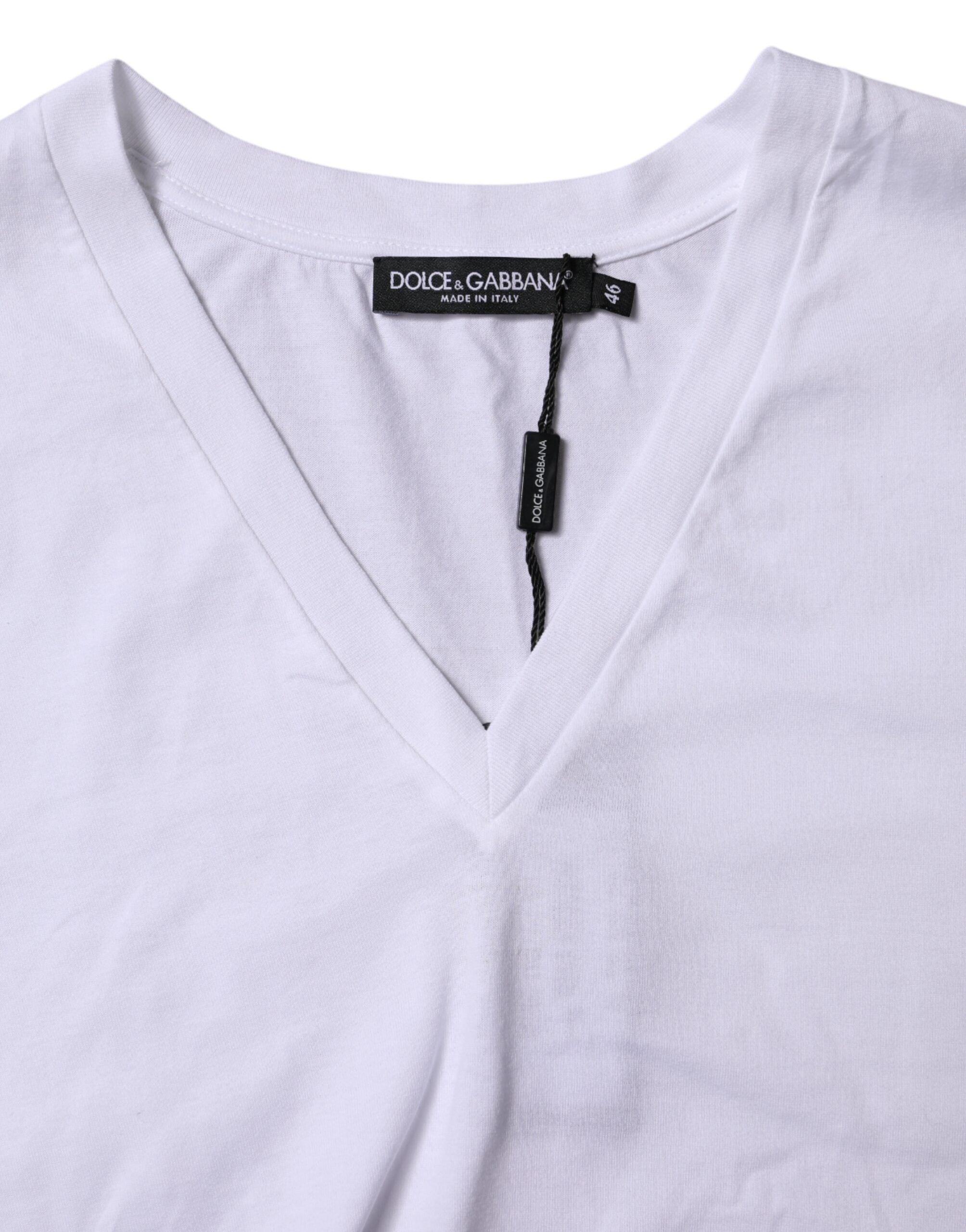 White Cotton Short Sleeves V-neck T-shirt