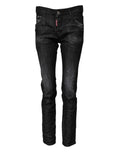 Dsquared² Black Washed Cotton Mid Waist Skinny Jeans