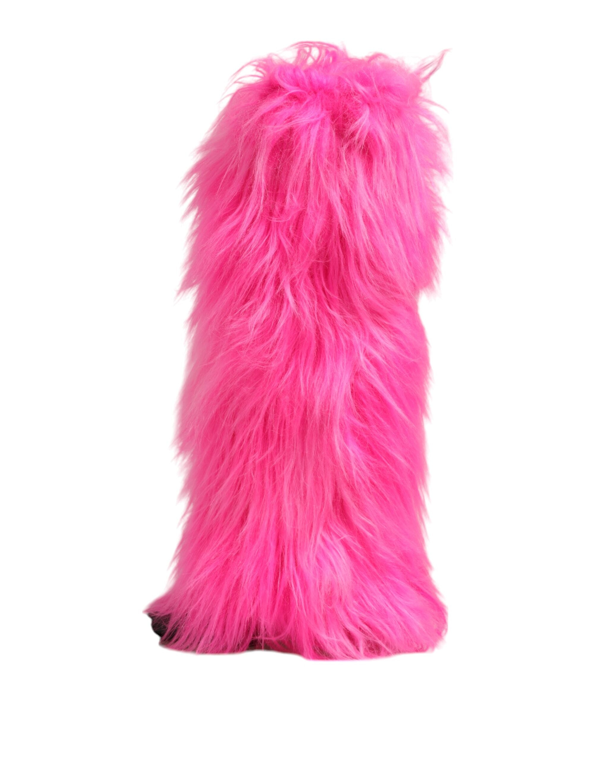 Pink Faux Fur Leather High Heels Boots Shoes