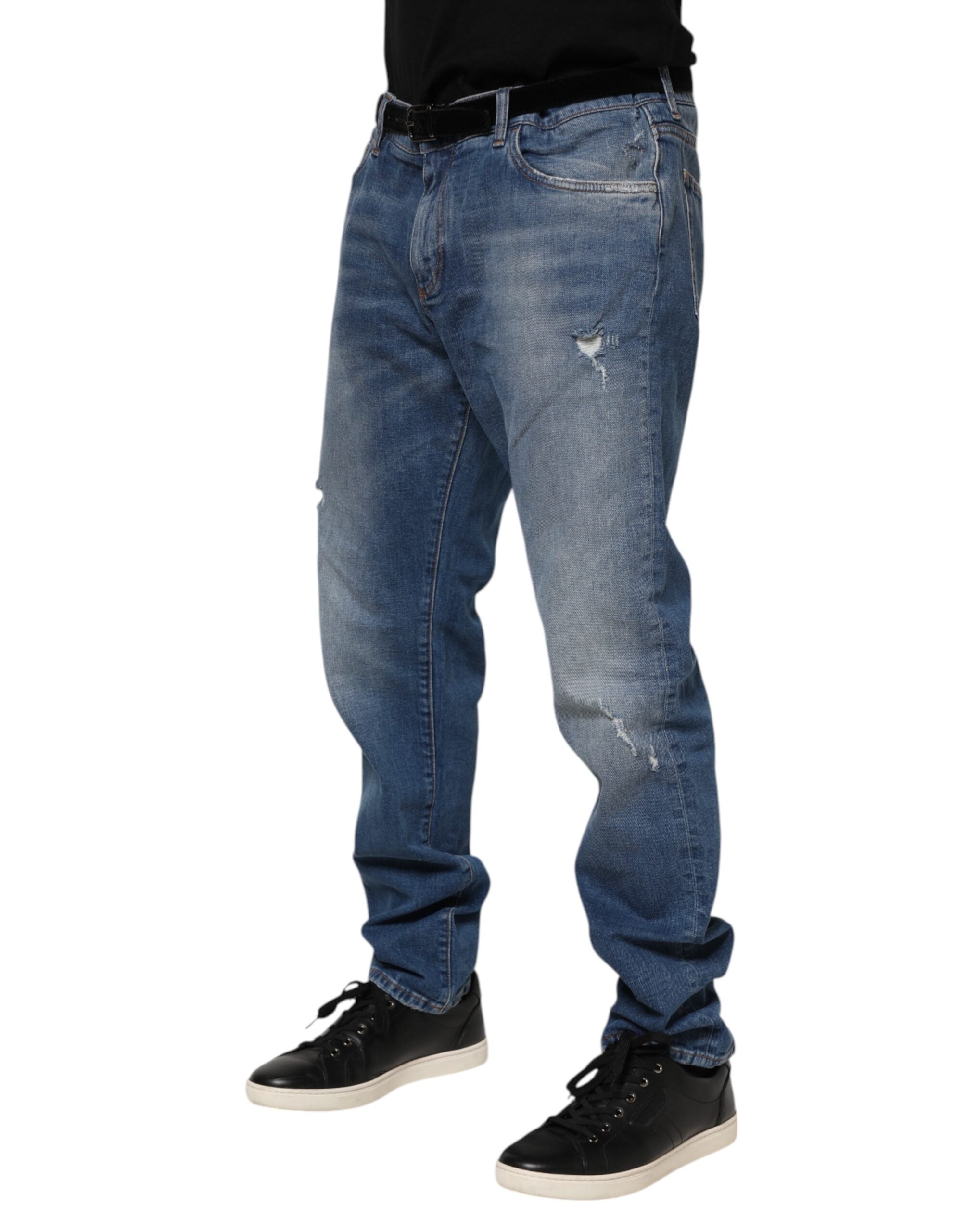 Blue Washed Cotton Logo Plaque Denim Jeans
