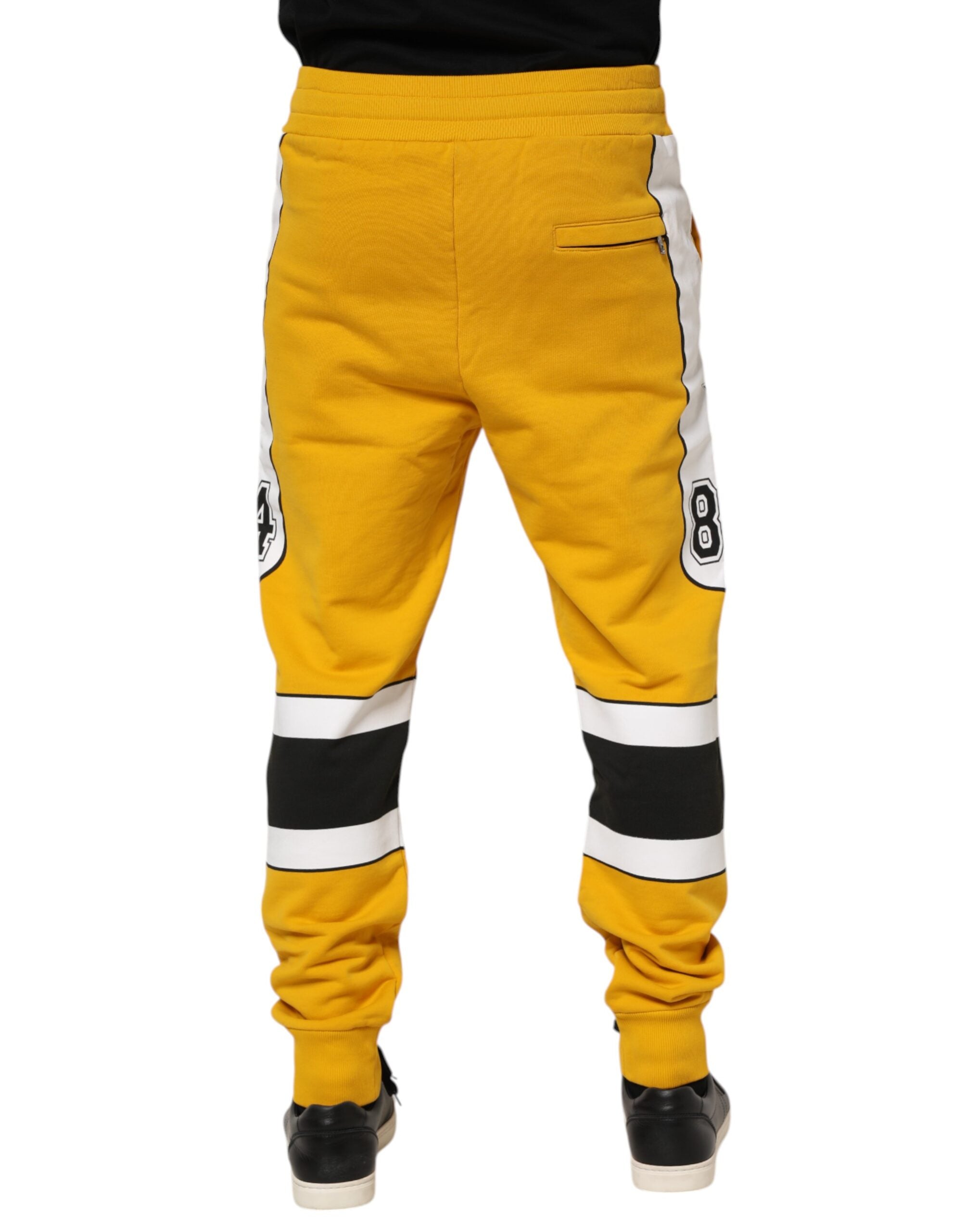 Yellow Print Cotton Drawstring Jogger Pants