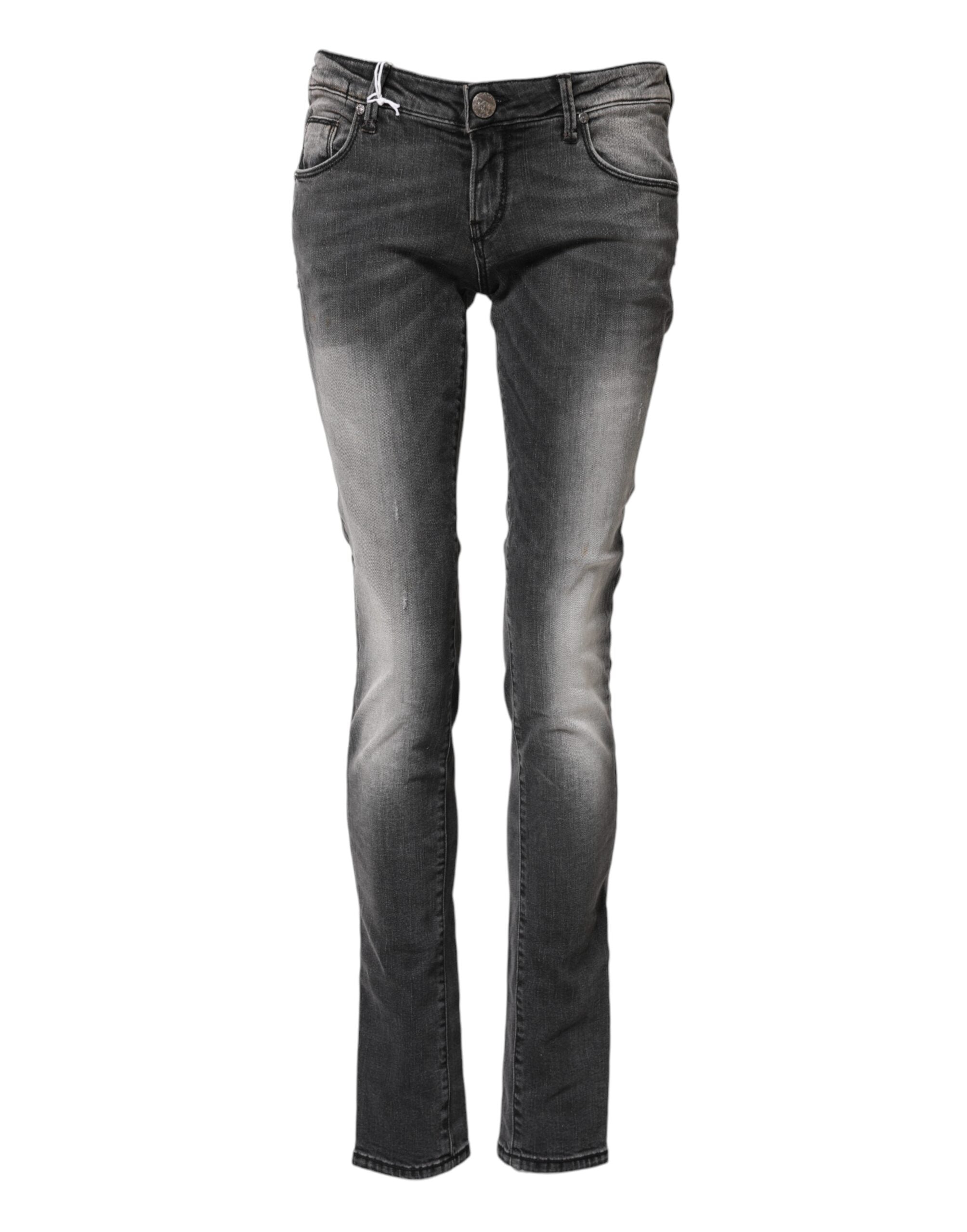 Dark Gray Cotton Slim Fit Denim Low Waist Denim Jeans