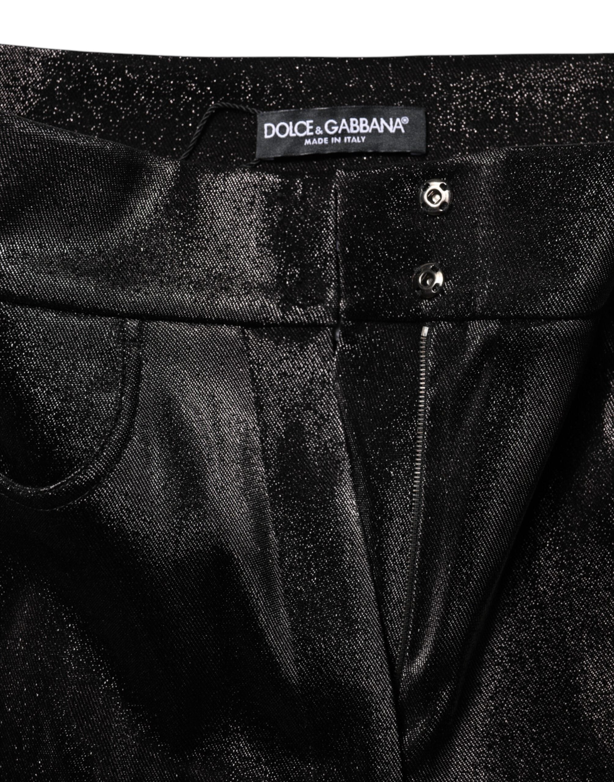 Black Cotton Stretch Silver Lurex Thread Pants